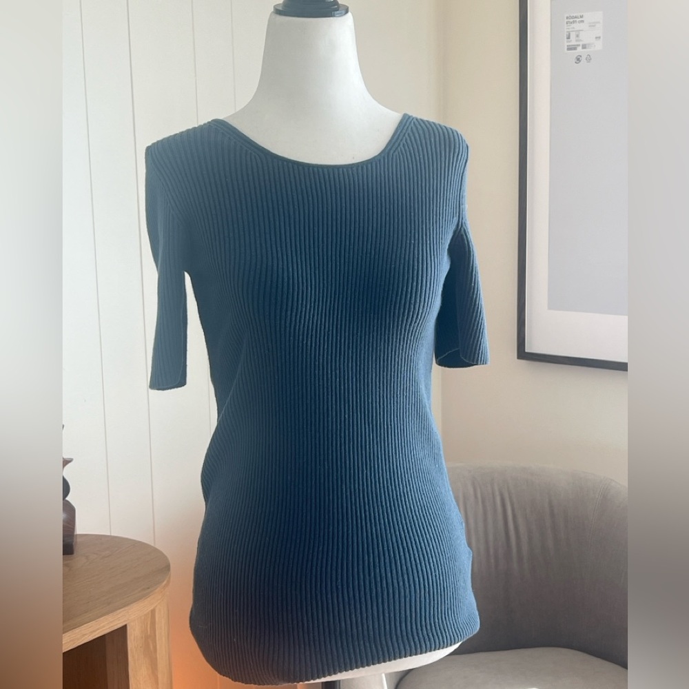 Lemaire Uniqlo Dark Teal Ribbed Short-Sleeve Knit